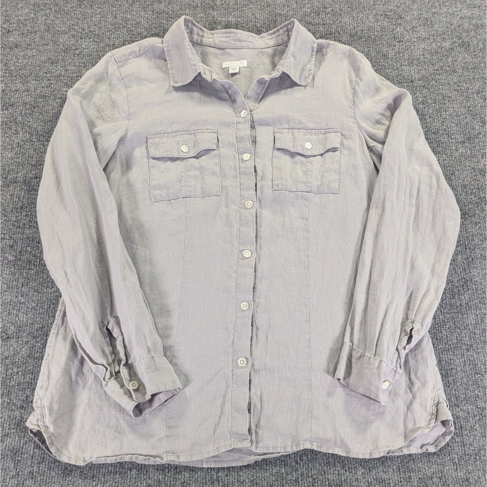 J. Jill Love Linen Gray Button Down Shirt Long Sleeve Pockets Medium WTP018821